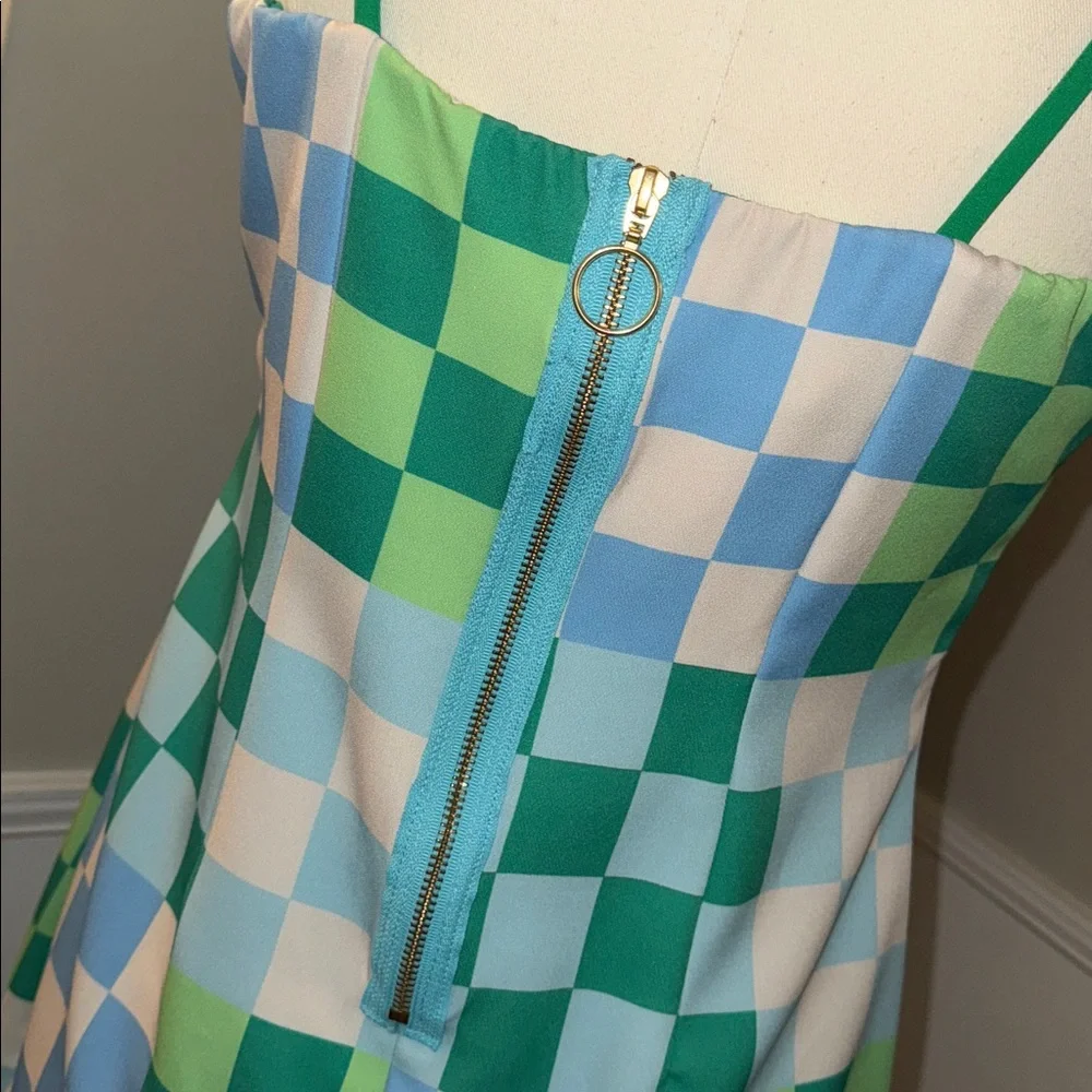 Silka Green and Blue Checkered Mini Dress. Medium. - Picture 7 of 11